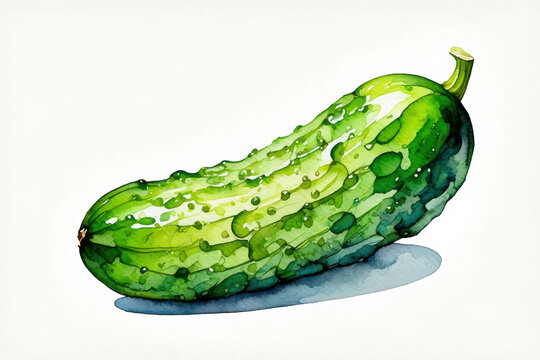 Pepinillo estilo acuarela sobre fondo blanco. 