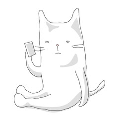 スマホを見ているネコ