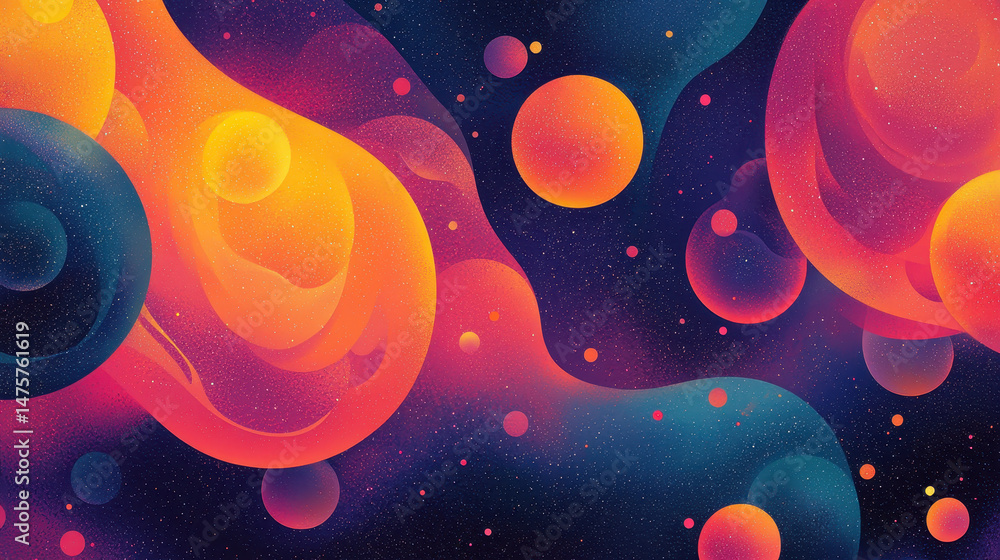 Poster intricate abstract design featu dynamic swirling forms and vibrant colors representing cosmic energy
