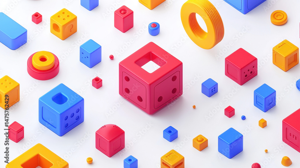 Aufkleber vivid geometric shapes in dynamic array on white backdrop display a playful arrangement of cubes, cy