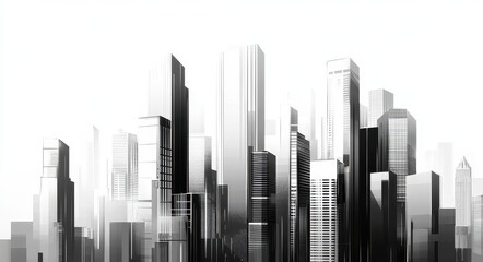 Chic Monochrome Urban Skyline. Elegant Illustration of Modern Cityscape with Striking Architectural Lines
