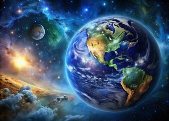 Obraz premium Panoramic Earth: Vibrant Planet Against Cosmic Backdrop - Stunning Celestial Stock Photo