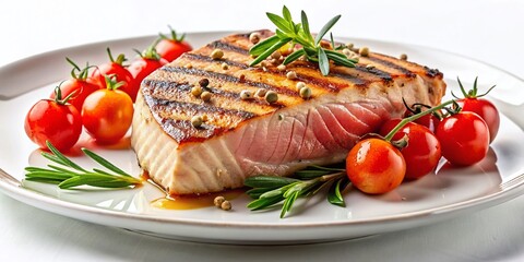 Panoramic Gourmet Grilled Tuna Steak with Rosemary & Cherry Tomatoes