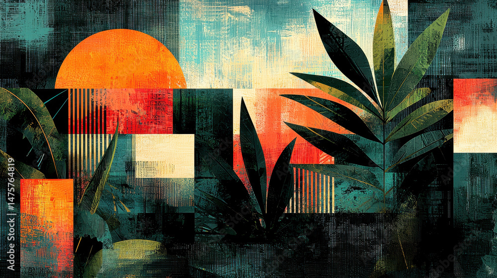 Aufkleber calming geometric patterns blend pastel colors with earthy greens creating a serene and visually cap