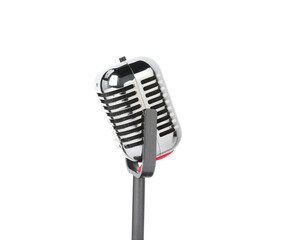 One vintage microphone isolated on white. Musical equipment