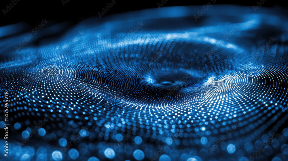 Poster futuristic digital screen displaying abstract blue patterns with an intricate network, resembling a 