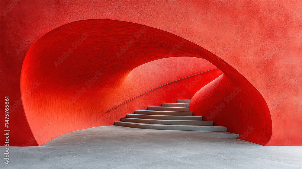 Aufkleber bold red fluid shapes merge seamlessly to create movement around the staircase, drawing the eye upwa