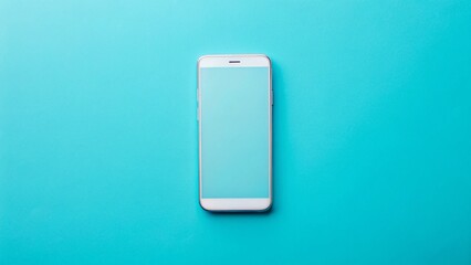 Pastel Blue Background Mobile Phone Flat Lay Top View Product Photography with Clipping Path & Copy Space