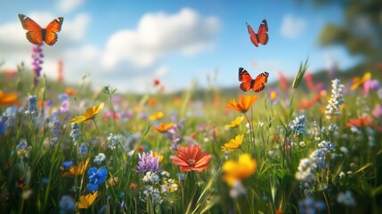 Obraz premium Colorful meadow butterflies
