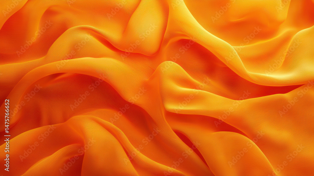 Poster elegant flowing orange fabric creates dynamic and soft shapes, highlighting the smooth texture and f