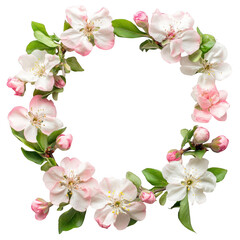 Floral wreath of blossoms and buds on white background on transparent background