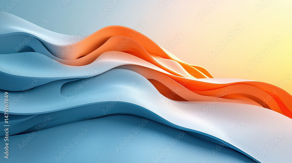 Poster dynamic lines and curves flow in vibrant hues of blue and orange, symbolizing energy and movement in