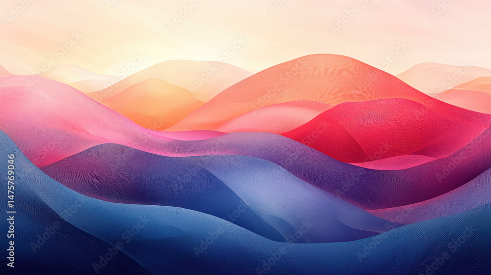 Poster dynamic abstract mural displays layered colors blending seamlessly to represent an artistic landscap