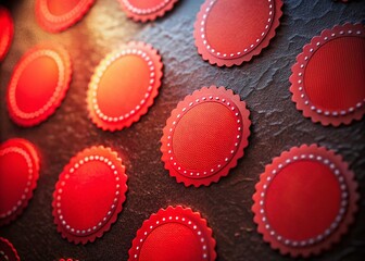 Fototapeta premium Red Round Sale Stickers Low Light Photography - Perfect for Discount Promotions