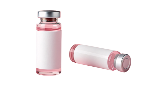 Isolated single 10 ml Crimp Top Headspace Vials with white blank label