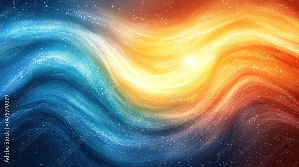 Poster vibrant swirling paint in motion creates a colorful blend of hues, with a dynamic flow and abstract 