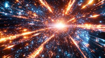 Obraz premium Dynamic art streaks of fiery paint create a mesmerizing motion through the darkness, painting the s with vibrant color and abstract, fast moving light.