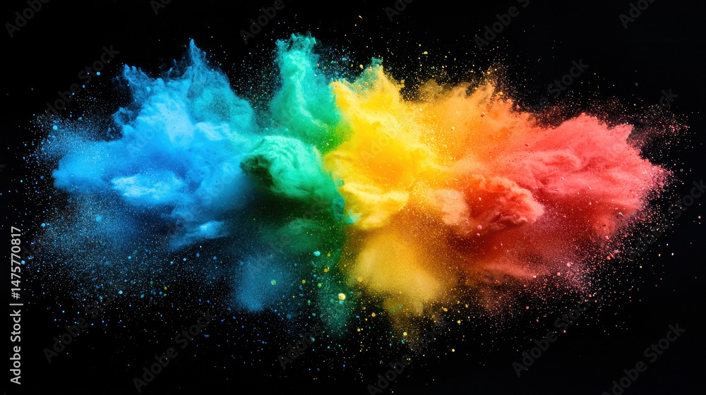 Poster vibrant paint splashes explode creating a dynamic and colorful art creation on black s showing abstr
