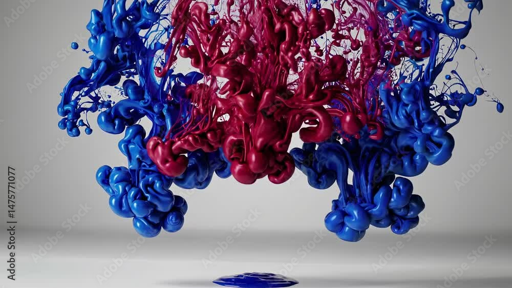 Poster colorful ink clouds spreading, dissolving gracefully in slow motion across white background, generat