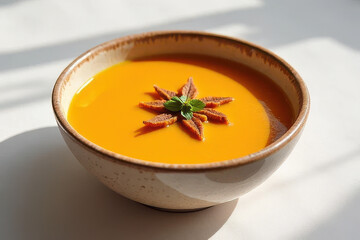 Tempting Pumpkin Soup: Clean Food Photography with Natural Light and Spacious Layout