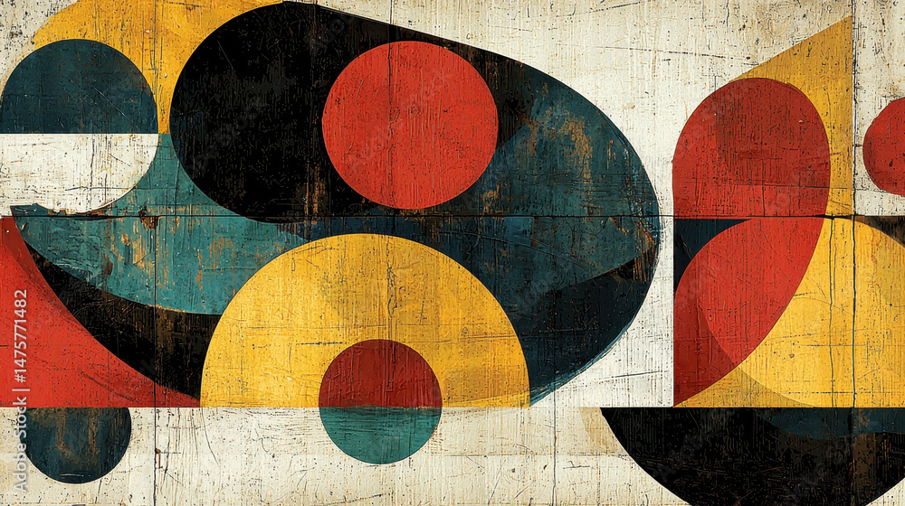 Aufkleber colorful geometric shapes are projected onto a textured blank s, creating an abstract and modern des