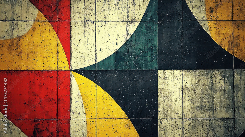 Poster an abstract and colorful geometric mural adds vibrancy to an urban setting, showcasing its artistic 