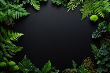 Lush greenery frame on dark background
