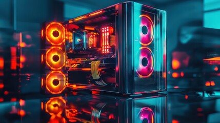 Obraz premium Vibrant neon signs in city at night