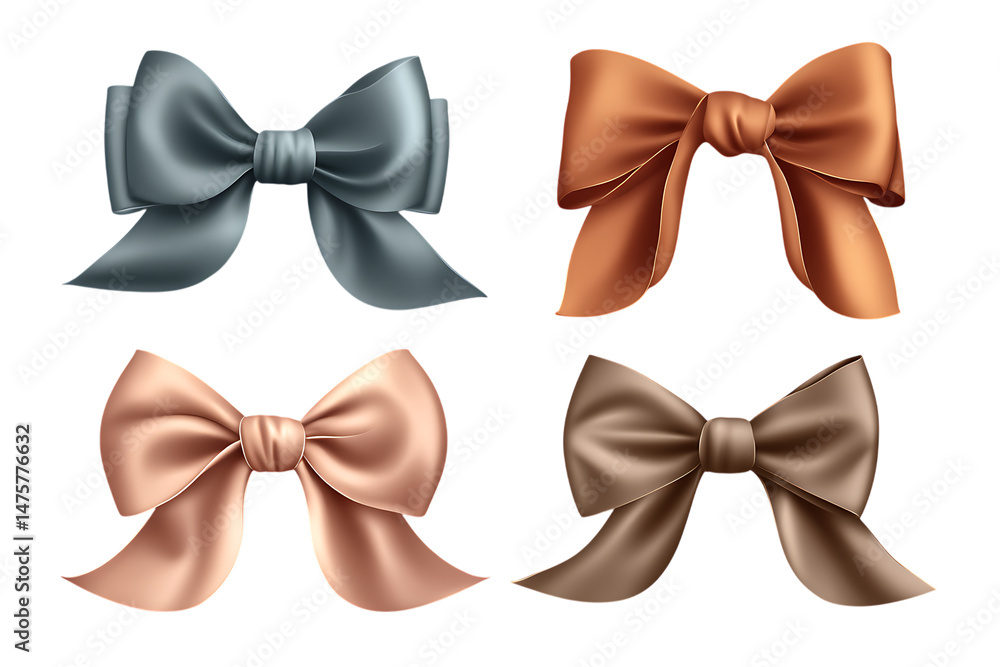 Poster four colorful satin bows isolated on trasparent background