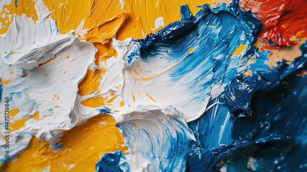 Poster an abstract and vibrant collage of textured paint, showcasing a diverse and colorful division of art