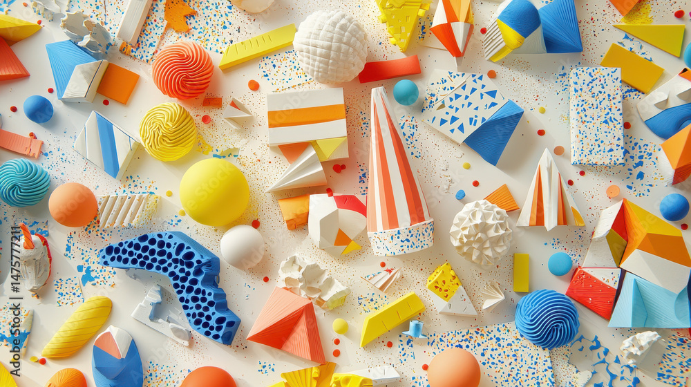Aufkleber an array of vibrant 3d geometric figures are artfully arranged on a pristine white background creati