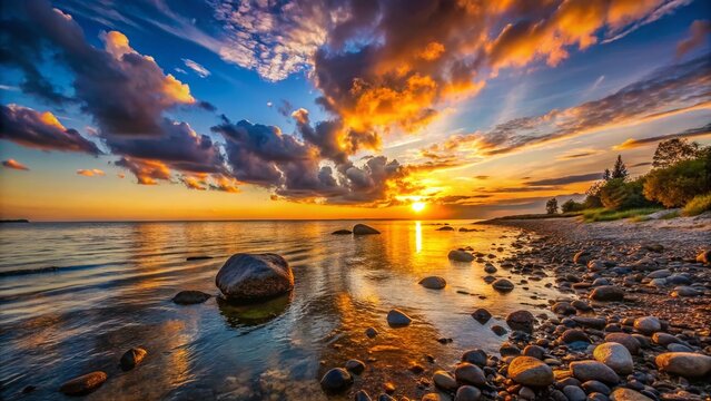 Silhouette of Pebbles at Sunset, Kassari Island, Estonia - Dramatic Coastal Landscape