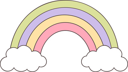 Hand Drawn Groovy Rainbow Pastel Color Cartoon for Kids.