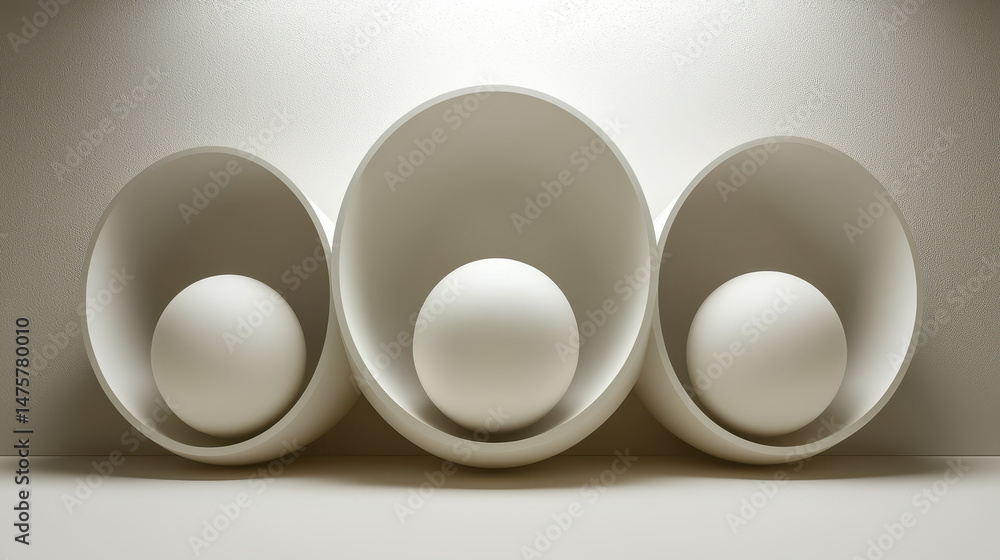 Poster three bold circular patterns of spheres led within rounded forms create a visually striking composit