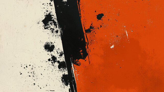 A dynamic abstract art piece showcases energetic orange and white splashes, created with a paintbrush in a bold and expressive style, offe a textured effect.