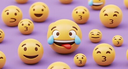 Emoji Expressions Grouped on Purple Background Demonstrating Emotions