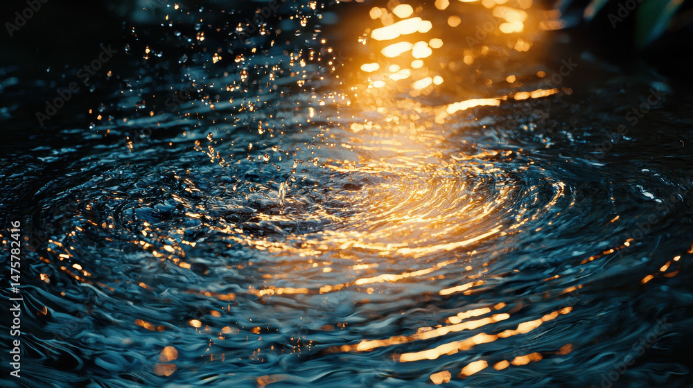 Aufkleber the dynamic fl0 of water creates abstract patterns with golden light reflections as waves ripple out