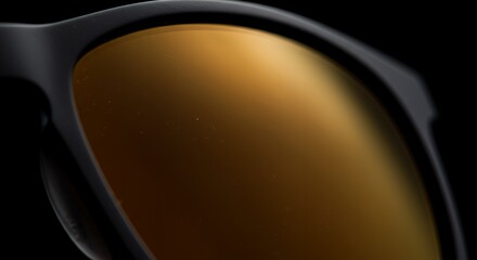 Close-up Photography of Sunglasses Lens: Golden Amber Hues and Matte Black Frame