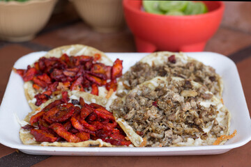 A vibrant plate of tacos featuring colorful, savory ingredients, highlighting traditional Mexican cuisine that tempts the palate and celebrates culinary artistry.