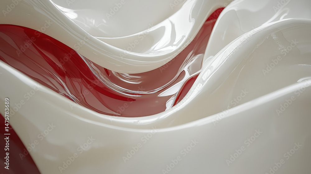 Poster abstract glass sculptures undulate and reflect crimson light creating a mesmerizing play of shadows 