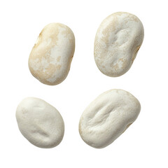 Obraz premium Four smooth white pebbles on a clean background. Rounded oval stones arranged in a simple grid. Minimal calm and balance concept. For spa branding, wellness packaging, and meditation designs.