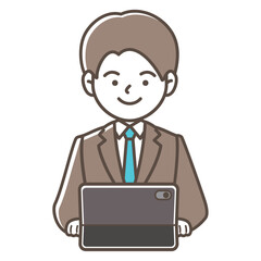 タブレットPCで仕事をする男性のベクターイラスト