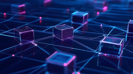 Obraz premium Abstract digital network of glowing cubes.