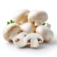 Fresh champignon mushrooms isolated on white background. use cases: cooking, food photography.