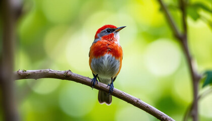 Out of focus bird on branch in natural environment