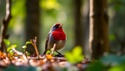 Forest scene featuring green foliage and natural sunlight depicting outdoor environment and peaceful atmosphere for commercial and editorial use