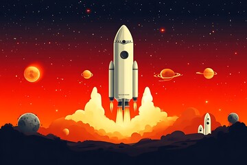 Obraz premium Space rocket launching into a fiery cosmos.