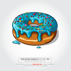 Donut vector illustration. Blue cream with colorful sprinkles dripping down from top.