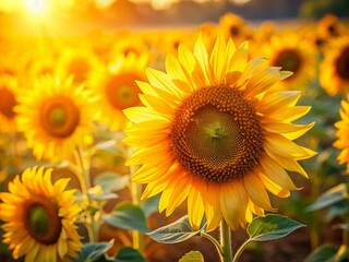 Fototapeta premium Vibrant Close-up of Sunflowers Basking in Golden Sunlight
