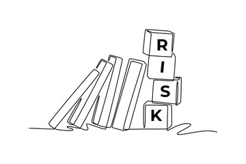  Risk management concept. Single line draw design. Vector graphic illustration